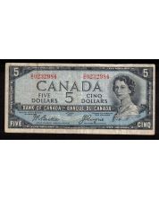 1954 Canada $5 devils face banknote Beattie Coyne D/C0222989 FINE