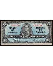 1937 Canada $5 banknote Gordon Towers X/C 0411056 VF+