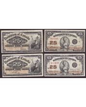 4x Canada shinplasters 1900 1923 4x different Canada 25c banknotes VF or better