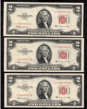 3 x 1953 C  USA $2 STAR NOTES almost consecutive 3-notes Choice AU