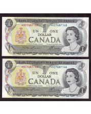 2x 1973 Canada $1 replacement banknotes consec. *MZ7487145-46 CH UNC EPQ