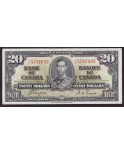 1937 Canada $20 banknote BC-25C Coyne Towers H/E5731633 nice AU/UNC EPQ