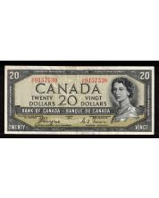 1954 Canada $20 devils face banknote Coyne Towers A/E9157530 VF+