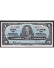 1937 Canada $5 banknote Gordon Towers O/C4566459 VF