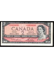 1954 Canada $2 replacement mis-cut Error note Lawson Bouey *K/G0290696 VF