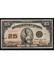 1923 Canada 25 Cent banknote McCavour Saunders 553432 DC-25c VF+