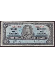 1937 Canada $5 note Gordon Towers R/C2271933 mis-cut 3mm extra length