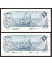 2x 1979 Canada consecutive $5 notes Lawson Bouey 30053687990-91 CH UNC