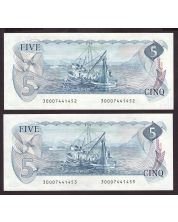 2x 1979 Canada consecutive $5 notes Lawson Bouey 30007441452-53 CH UNC