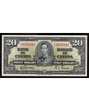 1937 Canada $20 banknote Gordon Towers D/E 9253341 EF+