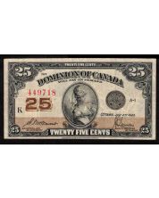 1923 Canada 25 Cent banknote McCavour Saunders 449718 DC-25c VF