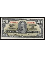 1937 Canada $20 banknote Gordon Towers H/E 0053645 EF+