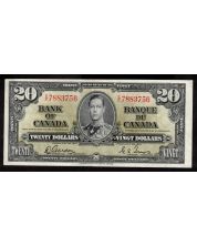 1937 Canada $20 banknote Gordon Towers E/E 7883756 a/EF