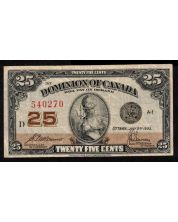 1923 Canada 25 Cent banknote McCavour Saunders 540270 DC-25c VF