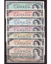 1954 Canada bank note set $1 $2 $5 $10 $20 $50 $100 7-notes VF or better