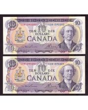 2x 1971 Canada $10 notes Lawson Bouey consec EDK1393201-02 Choice UNC EPQ