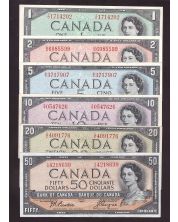 1954 Canada bank note set $1 $2 $5 $10 $20 $50  6-notes EF/AU or better