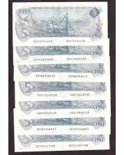 7x 1979 Canada $5 notes Salmon Seiner Crow Bouey 7-notes all Uncirculated