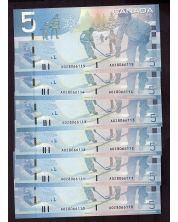 6x 2006 Canada $5 consec notes Jenkins Dodge AOZ8066110-115 GEM UNC EPQ