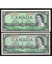 2 X 1954 Canada $1 replacement notes *B/M2285294 *B/M0253158 Choice UNC