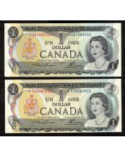 2 X 1973 Canada $1 replacement notes Lawson Bouey *AA and *FA Choice UNC