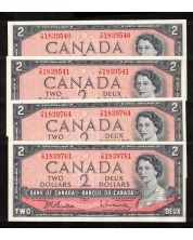 4 X 1954 Canada $2 notes Beattie Rasminsky T/R 4-notes Choice UNC