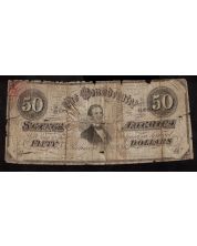 1864 Confederate States of America Jefferson Davis $50 note poor damaged