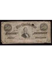 1864 $50 FIFTY DOLLARS Confederate States of America FEB 17 damaged