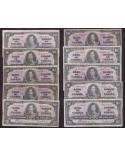 10x 1937 Canada $10 banknotes 10-notes all FINE condition or better 