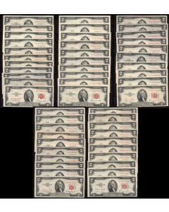 50 X 1953 USA RED SEAL $2 notes Series 1953 A B C FR-1500-01-02-03 VF to VF+