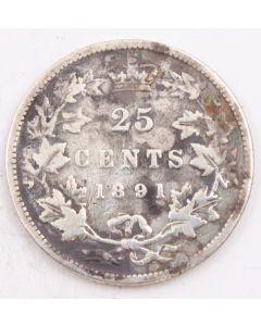 1891 Canada 25 cents G/VG cleaned
