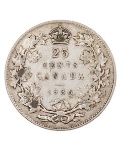 1936 Bar Canada 25 cents nice FINE+