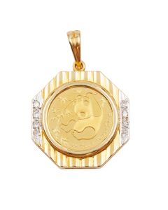 1985 China 1/20 Gold Panda .999 Pure 5 Yuan Gold Coin with 18K Diamond Bezel