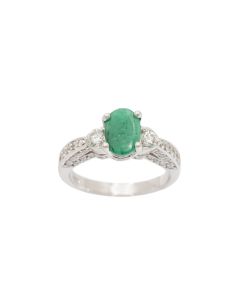 18K White Gold Ring 1.00 ct Oval Emerald with 0.52ct Diamonds Size 6.5 