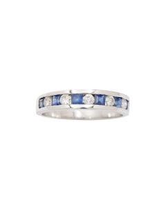 14K White Gold Ring 0.50ct Square Cut Blue Sapphires & 0.25ct Diamonds Size 7.5