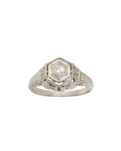 Antique 18K White Gold Filigree 0.25ct Diamond Ring Size 6.25