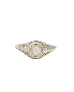 18K White Gold Antique Filigree Style 0.125ct Diamond Ring Size 6