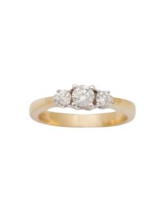 14K Yellow and White Gold Three-Stone Diamond Ring – 0.48 ct Total Diamond Weight Size 7