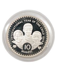 Lesotho 1979 10 Maloti silver coin Year of The Child Gem Proof