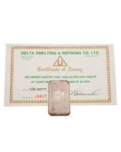 10 oz Delta Smelting & Refining Co. Ltd. Vintage Poured Silver Bar – 999.5 Fine  with COA