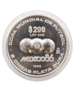 1986 Mexico $200 Peso Copa Mundial De Futbol 2 oz Silver Coin Proof