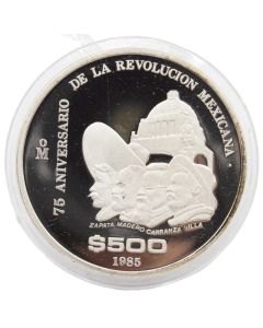 1985 Mo Mexico Revolution 500 Peso Sterling Silver Proof 