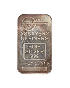 1 oz .999 Gold Way GW Refiners Vintage Assay Silver Bar Blank Serial