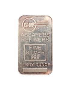 1 oz .999 Gold Way GW Refiners Vintage Assay Silver Bar Blank Serial