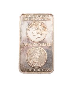 5 oz .999 Vintage Silver Bar Oklahoma Federated Gold and Numismatics Circa 1980