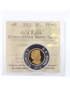 2013 Canada $2 Pure Silver Toonie ICCS PF-66 Gold Plated Silver Ultra Heavy Cam