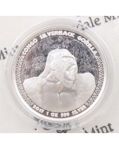 2017 Republic of Congo Silverback Gorilla 1 oz. Pure Silver Bullion Coin