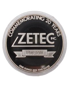 1968-1988 1 oz .999 Silver Round Zetec inc Commemorating 20 years Scarce 