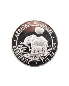 2011 Somalia African Wildlife Elephant 1 Troy Oz .999 Silver BU Coin in Capsule