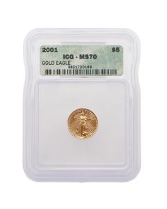 2001 $5 American Gold Eagle 1/10 oz .999 Fine Gold Coin – ICG MS70